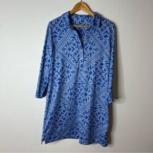 Vineyard Vines Sankaty Margo Dress Blue Printed Stretch 3/4 Sleeve Knit Size L
